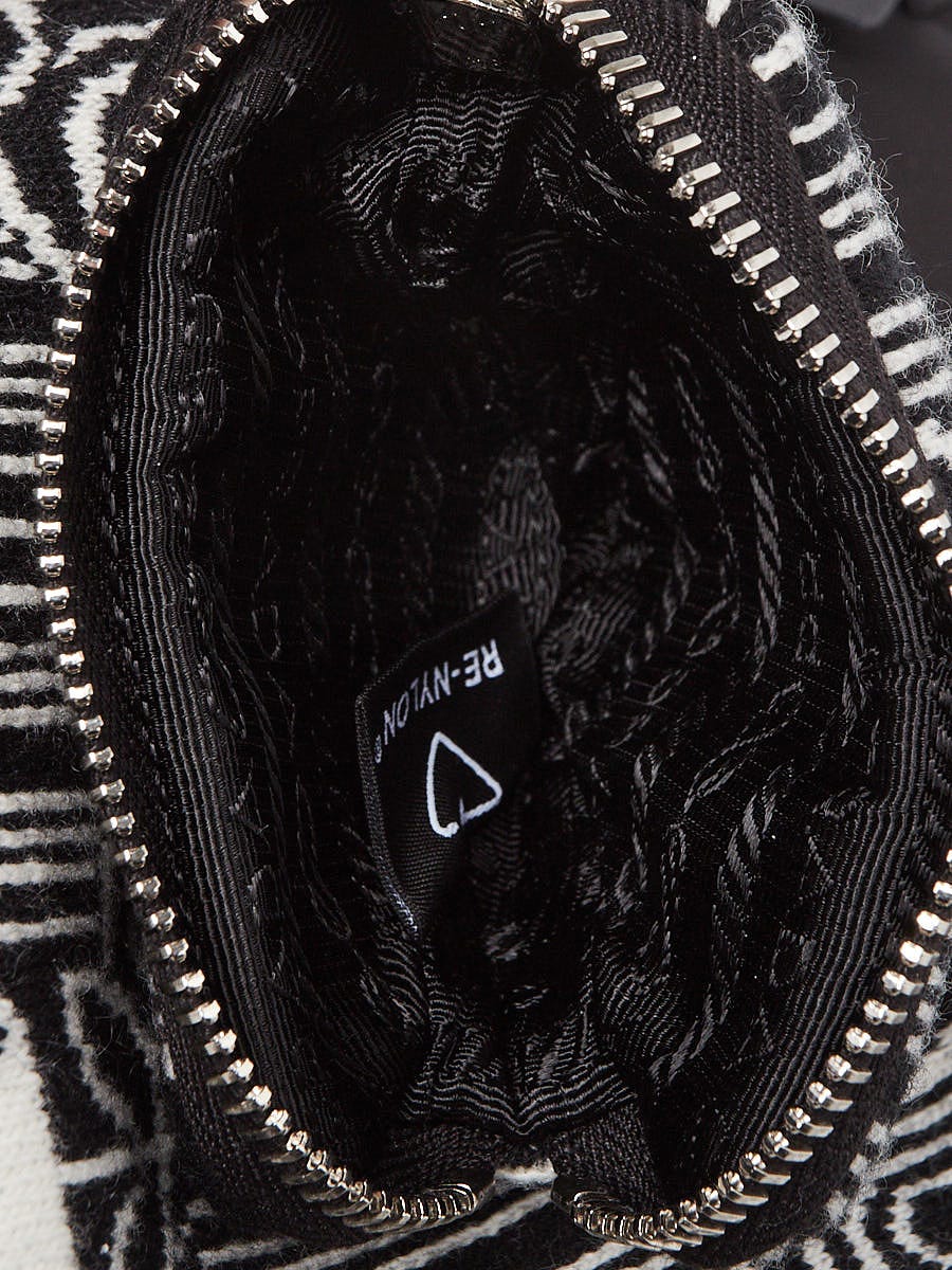 Prada Black/White Re-Nylon and Wool Reversible Scarf | Yoogi's Closet