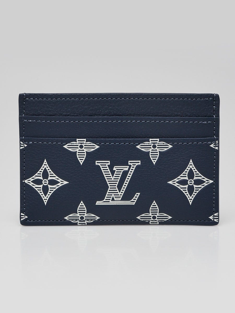 Louis Vuitton Blue/White Leather Embossed Monogram Double Card