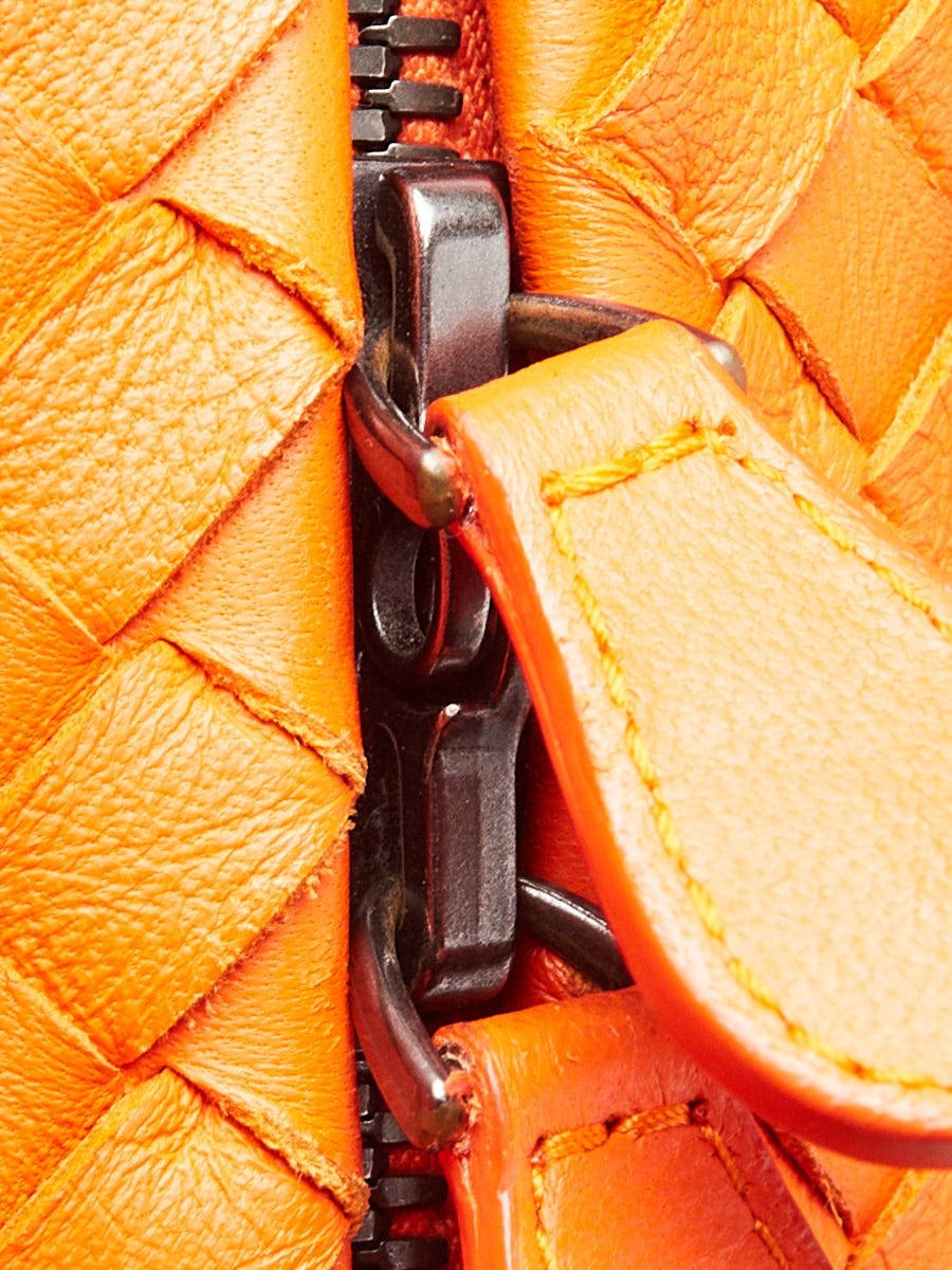 Bottega Veneta Orange Intrecciato Woven Nappa Leather Cube