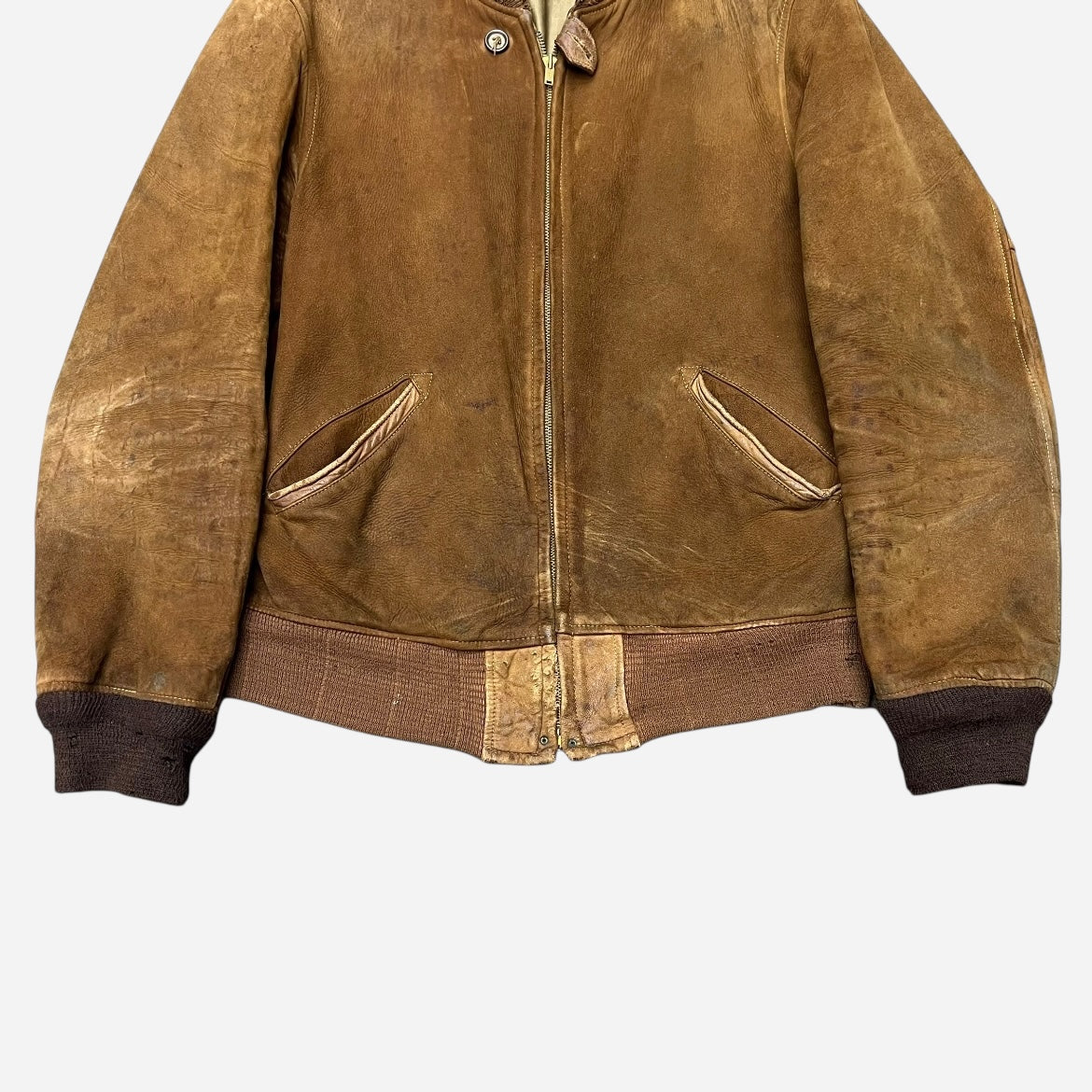 1930s Brown calfskin leather talon grommet zipper jacket (L