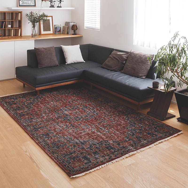 ヴィンテージ風ラグ ウール100％の赤い絨毯 [DP01ダークレッド] | ボー