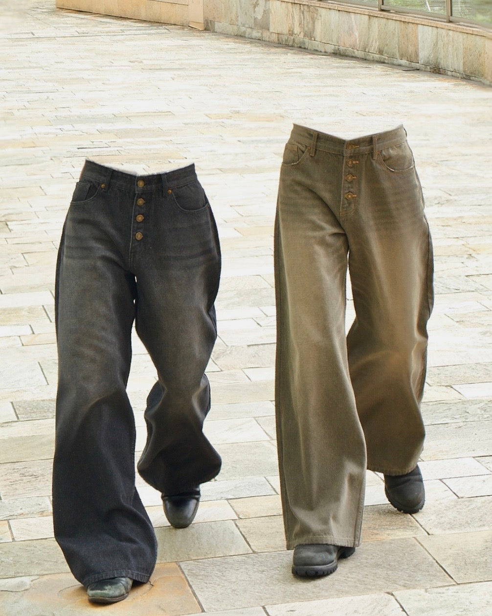 Washed button-fly flare denim – BELVET