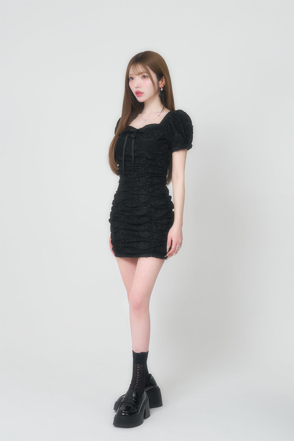 BELEAR MIMI（ベリアミミ）】ギャザーレースミニワンピース