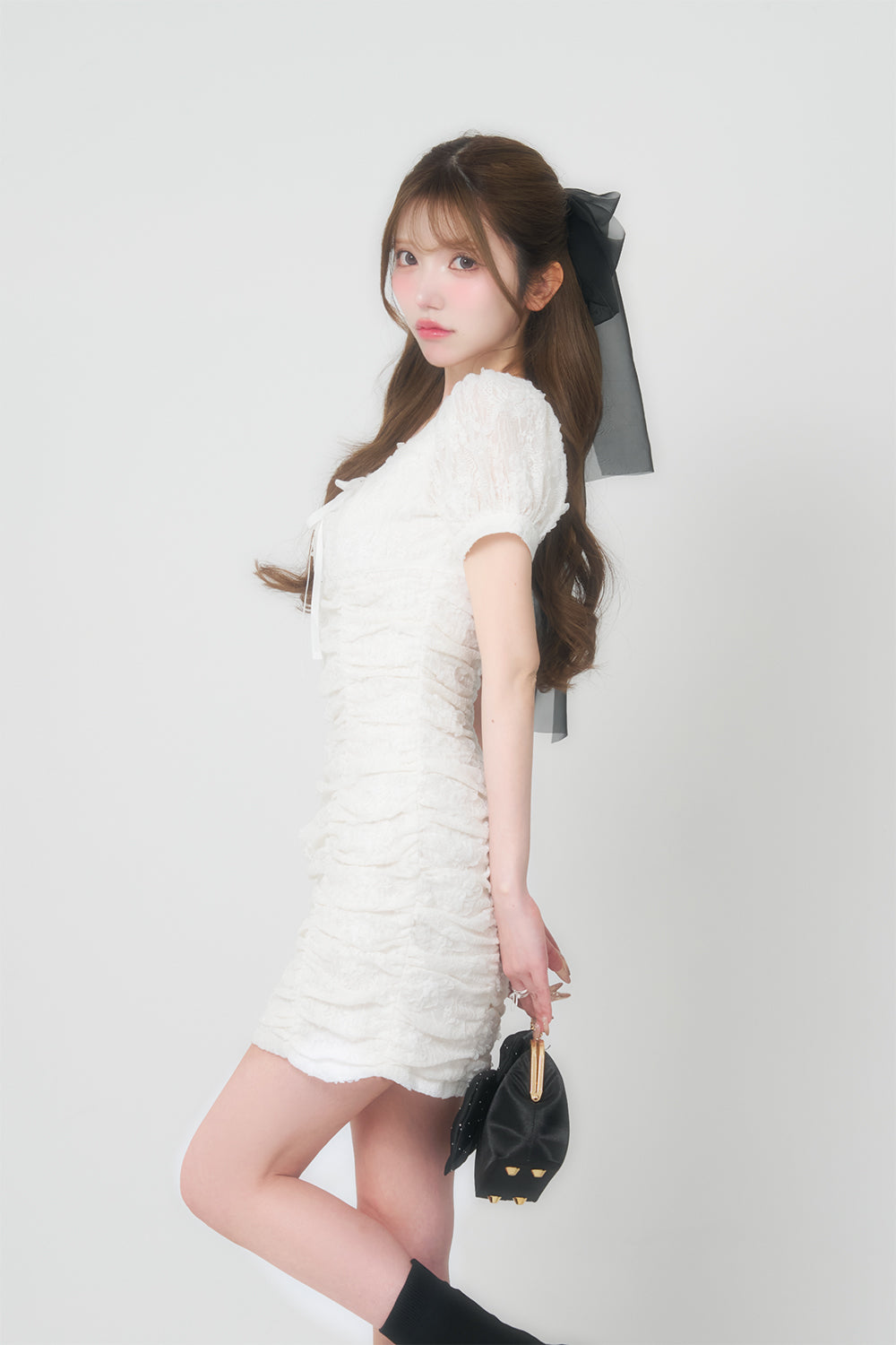 BELEAR MIMI（ベリアミミ）】ギャザーレースミニワンピース