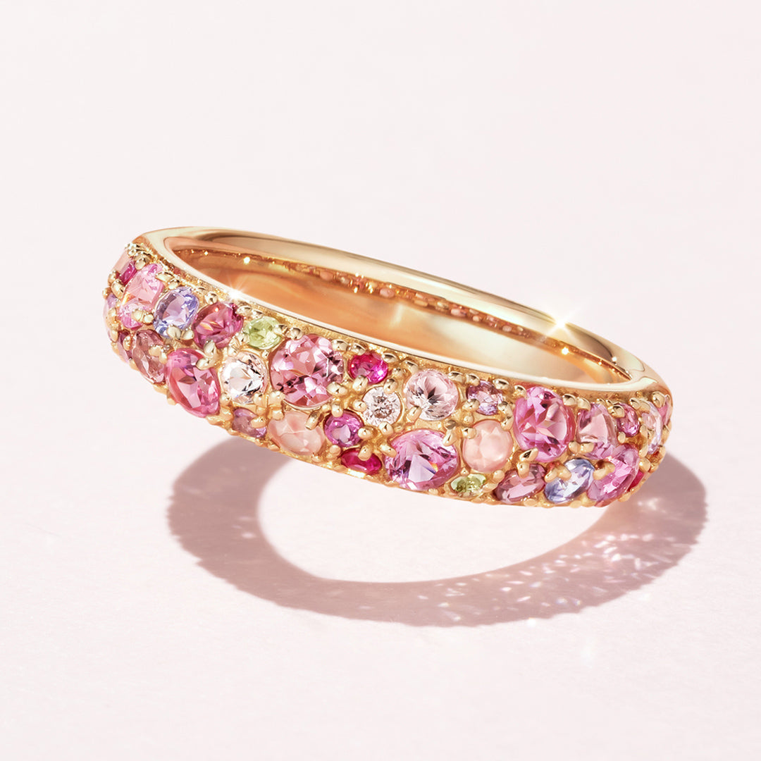 即日発送】マルチカラージュエル K10/K18/PTパヴェリング・サクラブーケ