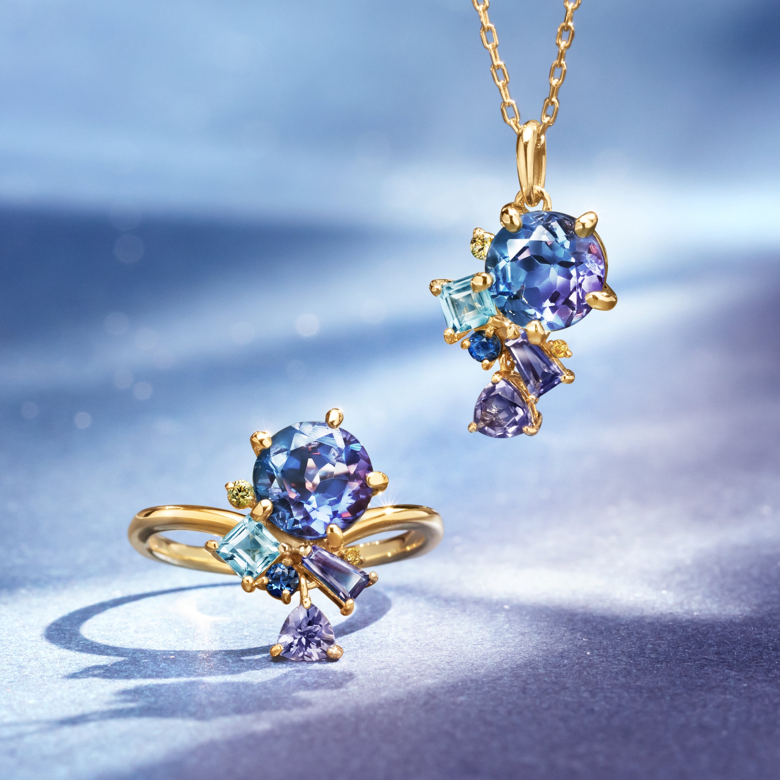 即日発送】カラーチェンジフローライト×マルチカラージュエル K18/PT