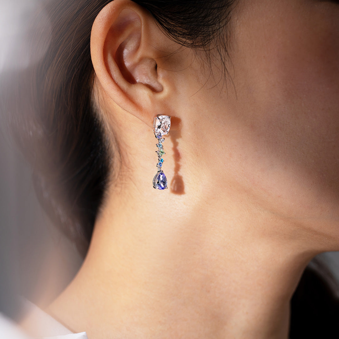 在庫限り・即日発送】マルチカラージュエル K18/PTピアス(両耳