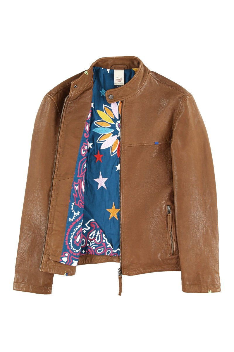 ハンドステッチシングルライダースレザージャケット / Col：BROWN