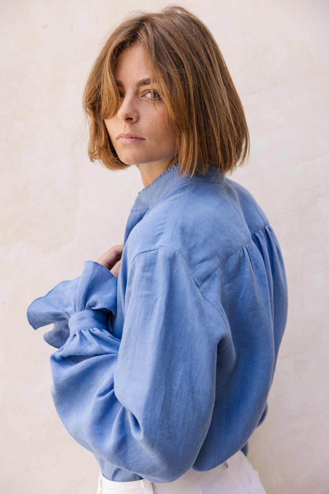 Chic Blue Linen Shirt for Women | Bourrienne Paris X