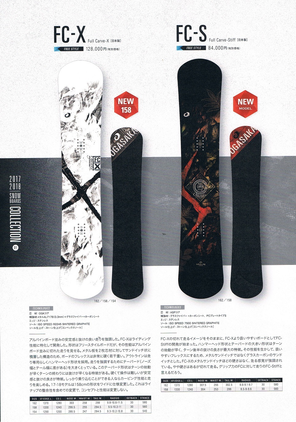 17-18ニューモデルOGASAKA(オガサカスノーボード） FC-X（エフシー