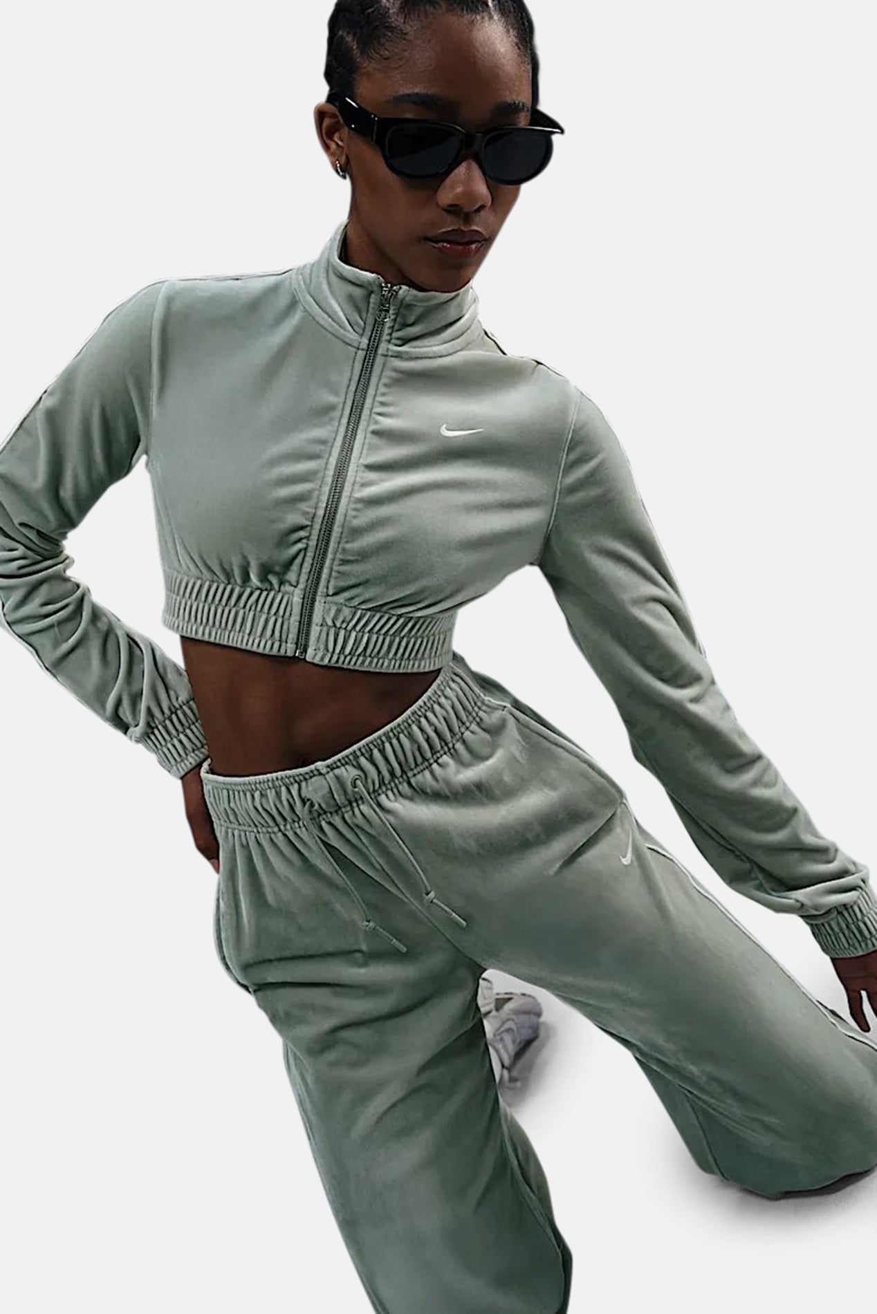 Nike Women's Cropped Velour Full Zip Top Jade Horizon – blueandcream