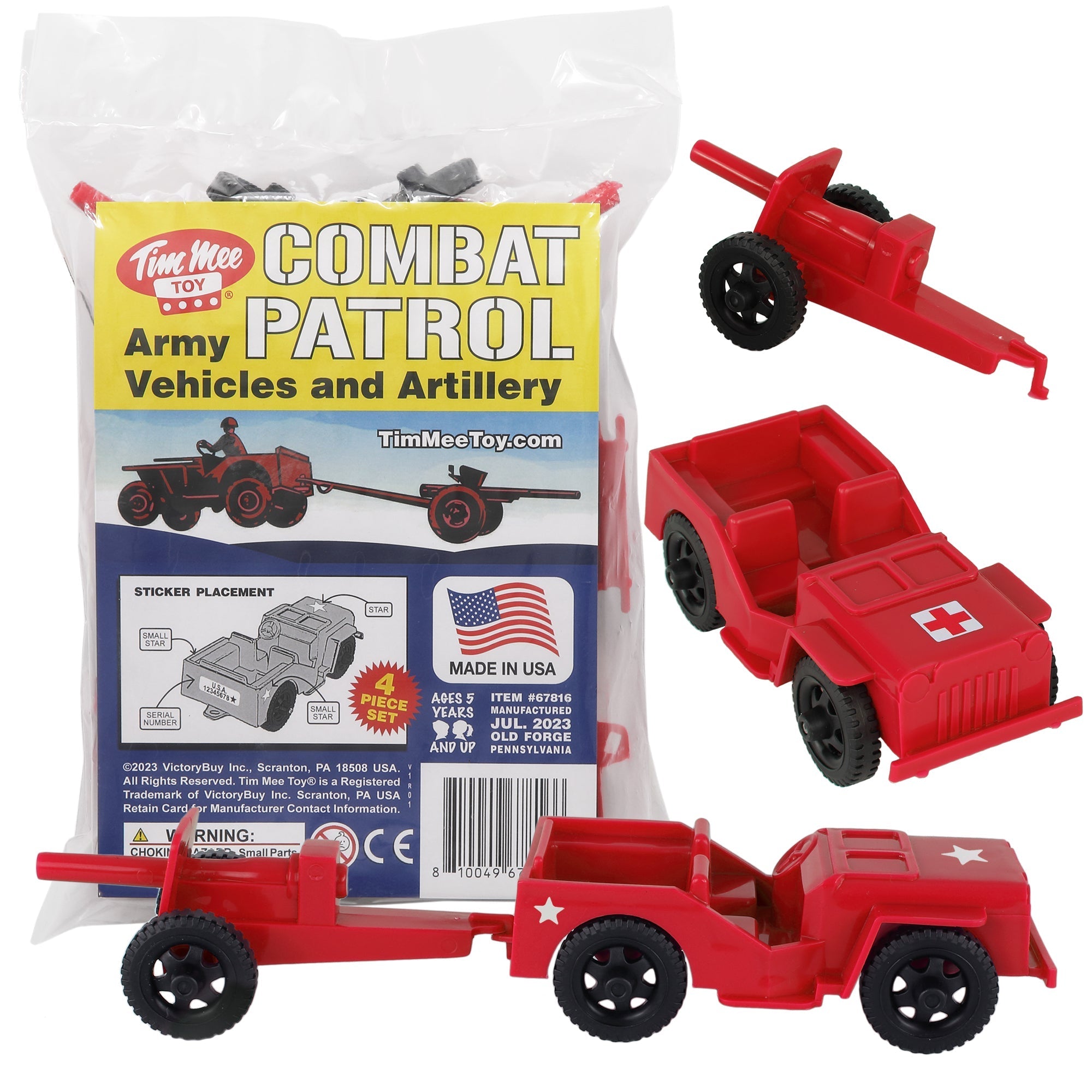 TimMee COMBAT PATROL Willys & Artillery - Red 4pc Playset USA