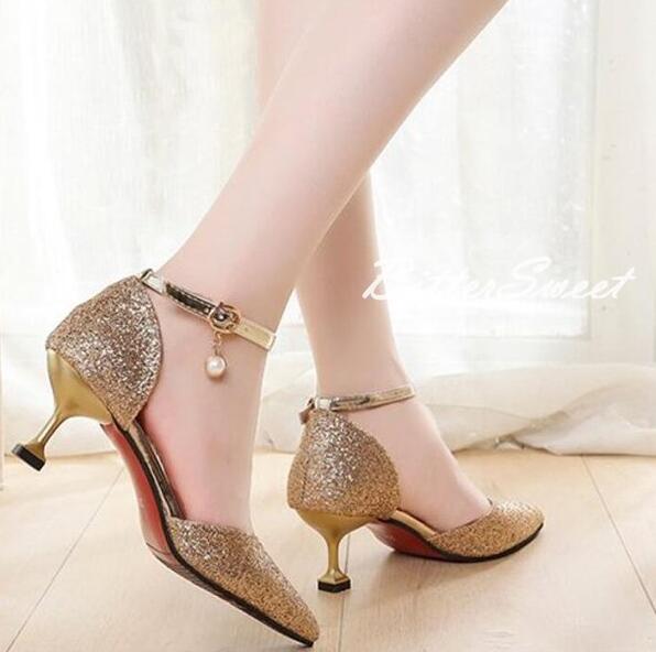 sho41xx】チャームアンクルストラップパンプス【ヒールの高さ：5cm/7cm