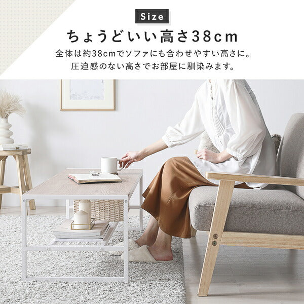 ローテーブル 単品 幅105cm ヴィンテージ グレー 収納棚付き スチール