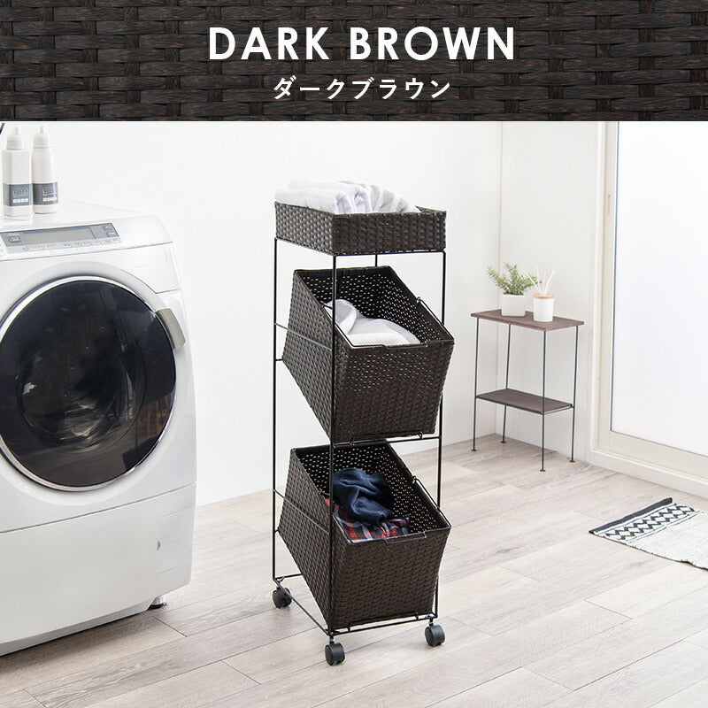 ランドリーラック 2杯 引き出し 幅28cmラタン調 完成品 収納 かご カゴ