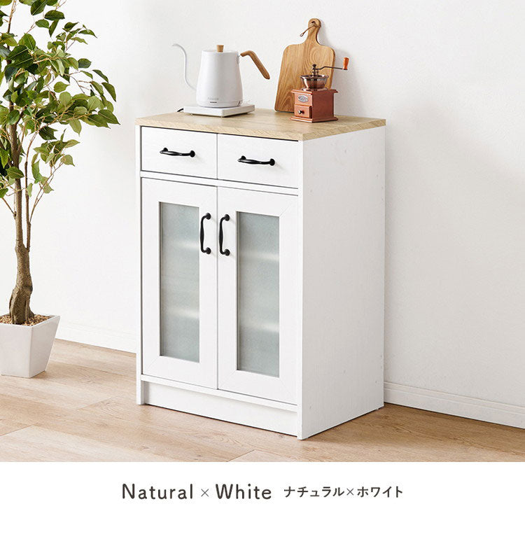 カントリー調 キッチンラック 幅58 扉収納 キャビネット 食器棚 可愛い