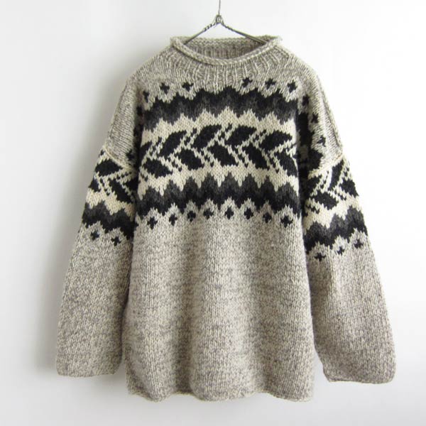 エクアドル製/ICE-AME/ハンドニット/セーター【M】ロールネック/グレー