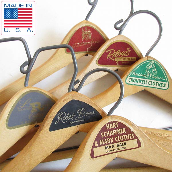 USA製/ビンテージ/ウッド ハンガー/6本セット/木製/アンティーク