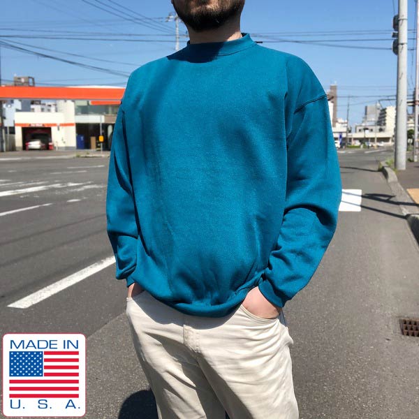 新品 USA製 90s TULTEX 無地 スウェット 青緑系 XL ソリッドカラー