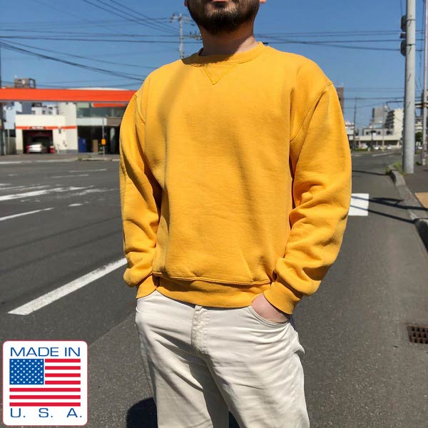 90's/ラッセル/無地/スウェット/からし系【M】前V/トレーナー/裏起毛