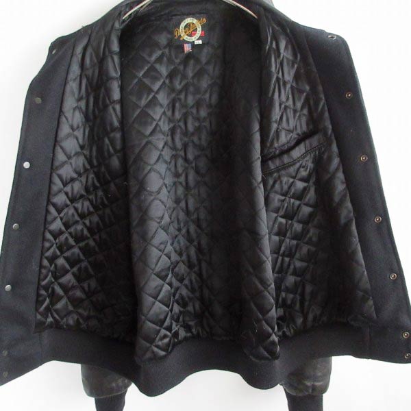 美品 80s-90s USA製 Dehen ウール×袖レザー スタジャン Lサイズ 黒