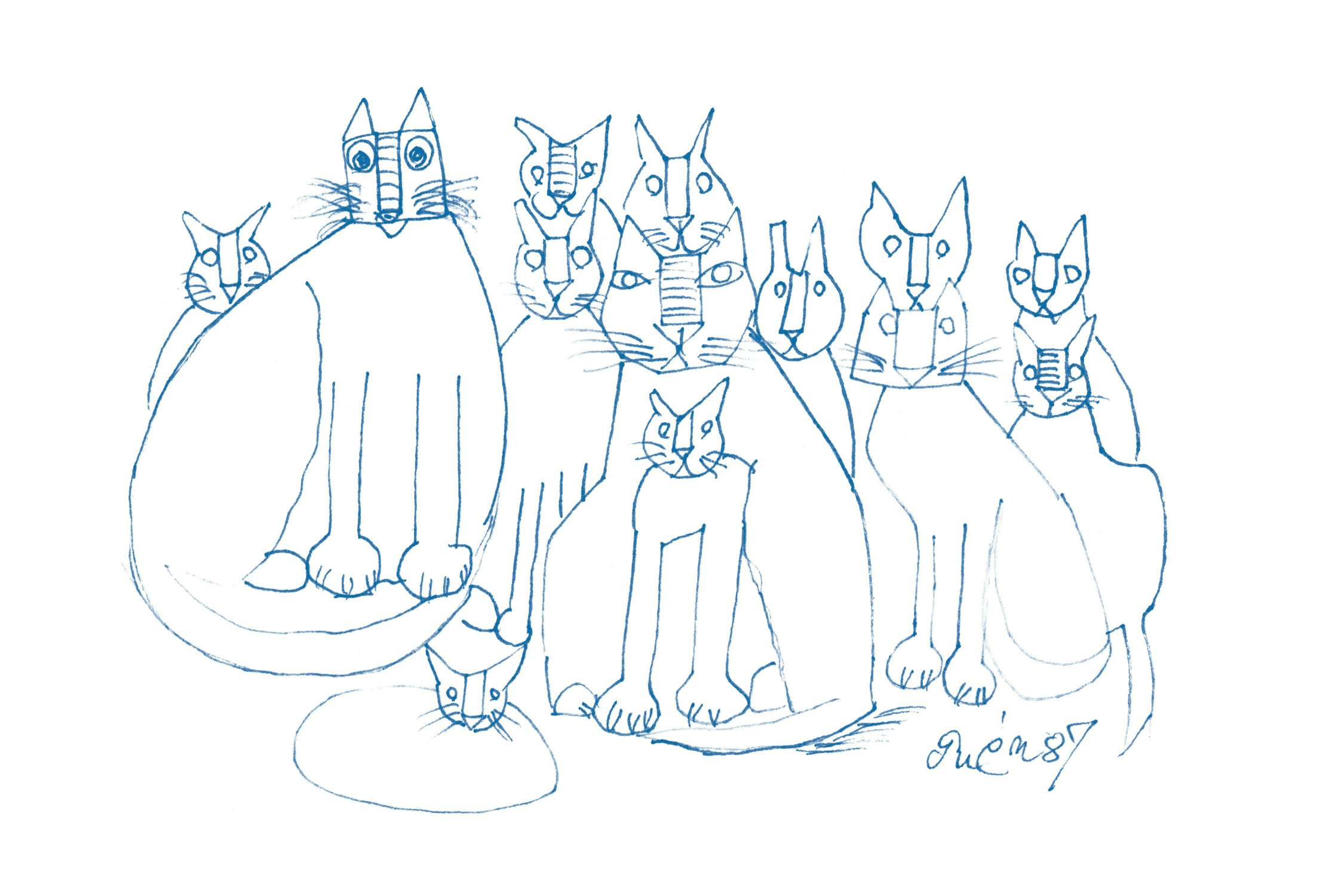 愛猫家として知られる猪熊弦一郎が描く、さまざまな表情の「猫たち