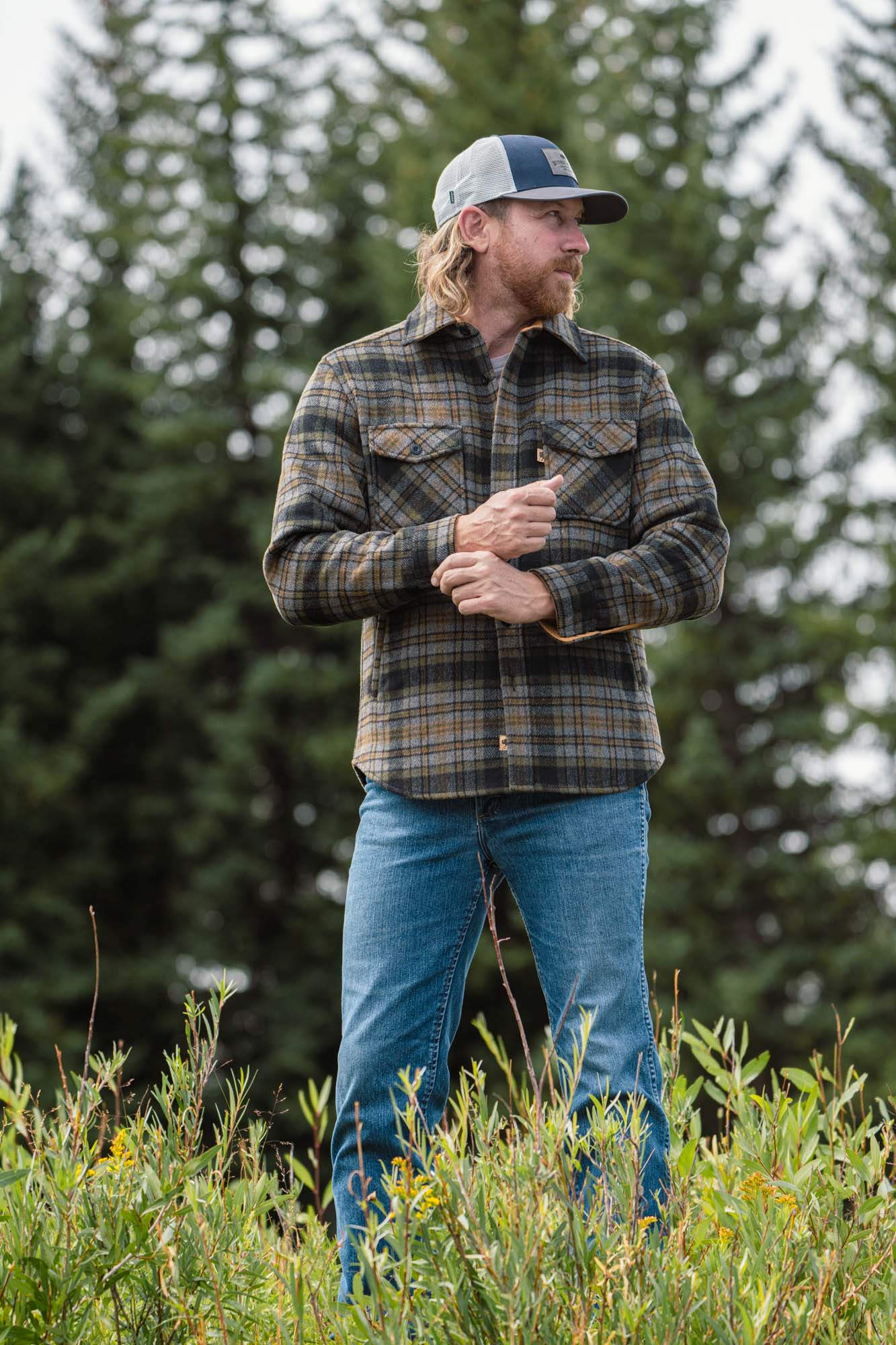 Mens Wool Shirt Jacket | Buffalo Jackson | Timber Moss Plaid