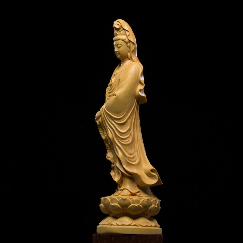 仏像専門店 仏像屋 / 天然ツゲ 黄楊 柘植 木彫り彫刻観音像 観音菩薩立像