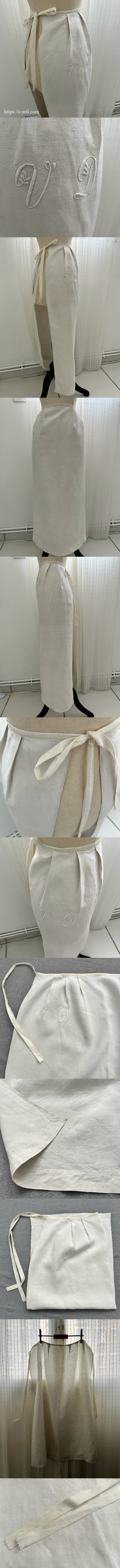 パリ発送】E1177 フランスアンティークリネンエプロン/タブリエ 手刺繍