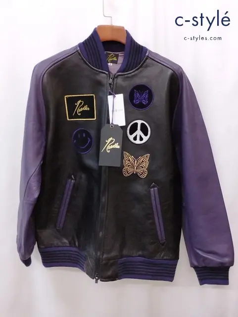 NEEDLES ニードルズ レザーアワードジャケット M ブラック×パープル 22
