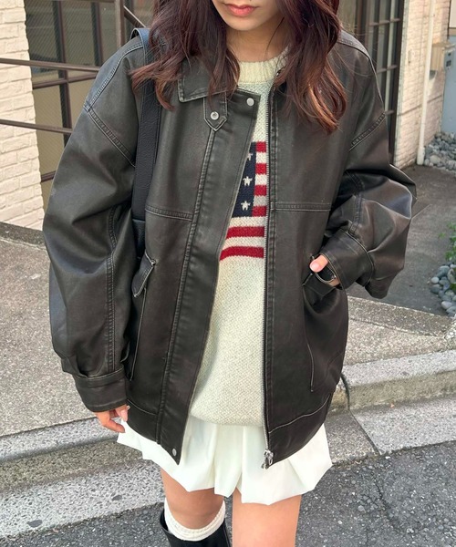 セール】ヴィンテージライクフェイクレザーBIGブルゾン（ブルゾン