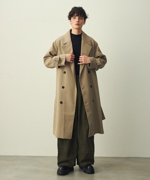セール】Draped over double trench coat / ドレープオーバーダブル