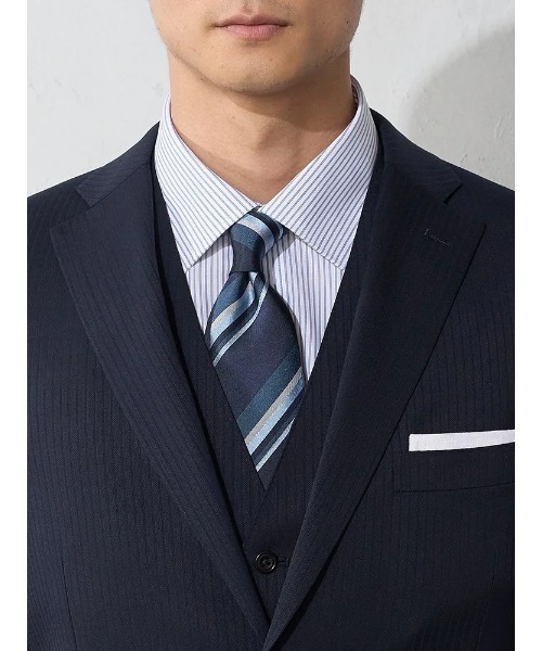 ベスト付き】スリーピーススーツ シャドウストライプ ネイビー（スーツ