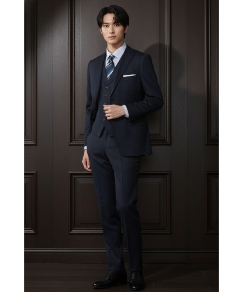 セール】【ベスト付き】スリーピーススーツ シャドウストライプ