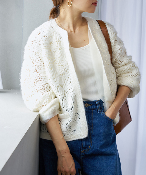 IENA（イエナ）の「エンブロイダリーレースジャケット（ノーカラー