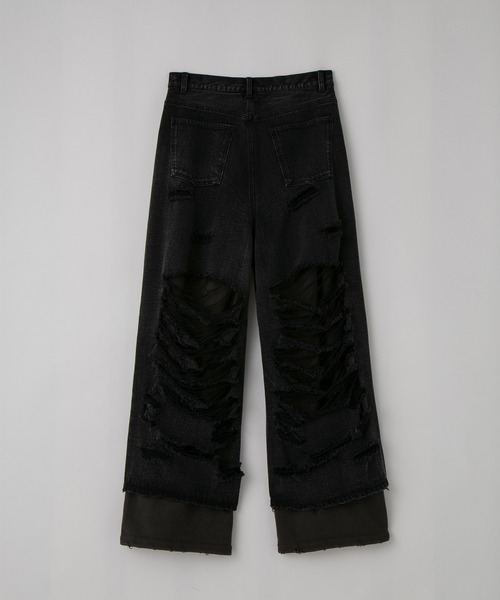GRANCY】Sweat Docking Design Damage Buggy Denim Pants / スウェット