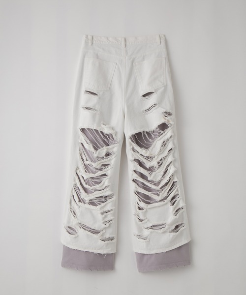 GRANCY】Sweat Docking Design Damage Buggy Denim Pants / スウェット