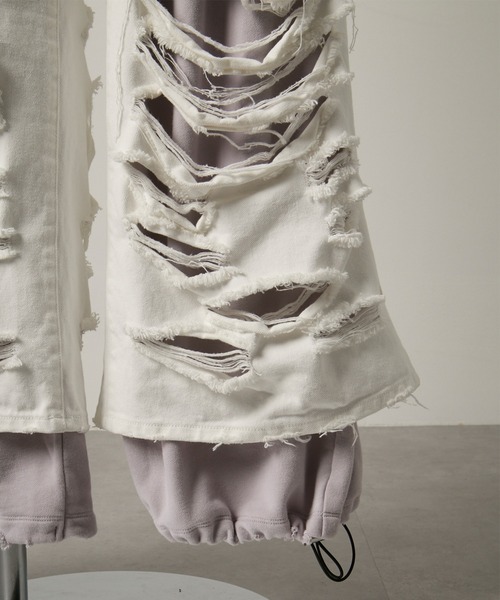 GRANCY】Sweat Docking Design Damage Buggy Denim Pants / スウェット