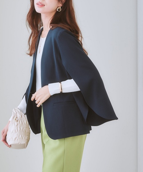 セットアップ対応・洗える】ケープ風ジャケット（上下別売・変り織リス