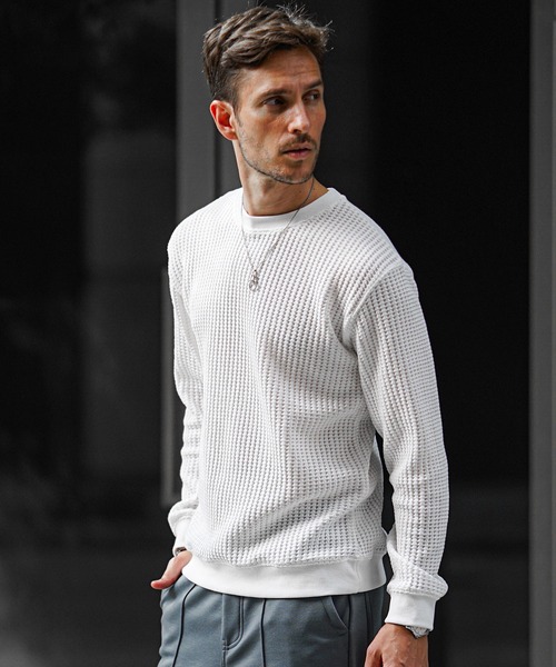 SOEMDIFF】スウェットビッグシルエット2トーンワッフルトレーナー