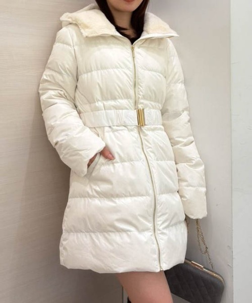 セール】ウエストベルト付きファーフードロングダウンコート（ダウン