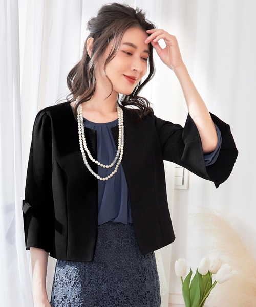 セール】ボレロ ショートジャケット ノーカーラー フレア袖