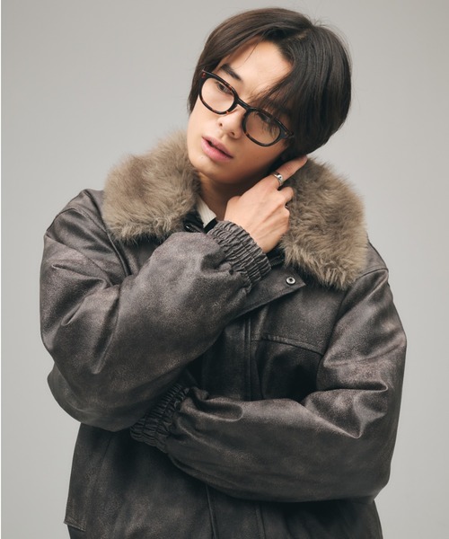 2-WAY ARTIFICIAL GRAIN JACKET WITH FAKE FUR COLLAR / 2WAYフェイク