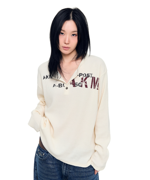 AAKAM（アーカム）の「Waffle Henry Neck Long Sleeve (Ivory)（T