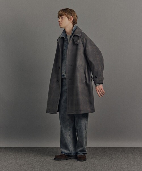 Super140s メルトンオーバーサイズバルカラーコート【チェック柄