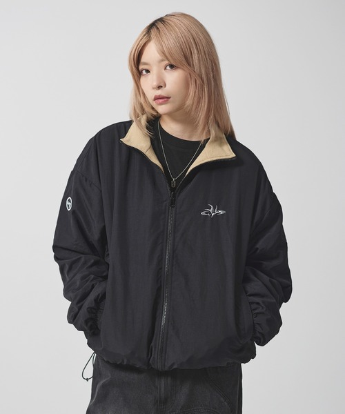 セール】ナイロン フリース リバーシブルドローコードスタンドネック