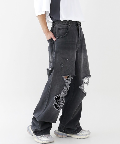 minsobi（ミンソビ）の「ダメージブラックデニム クラッシュデニム