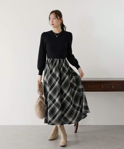 BLUEEAST（ブルーイースト）の「チェックドッキングニットワンピース
