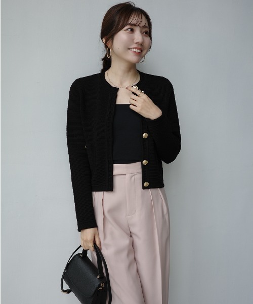 ZOZO限定カラー】ノーカラーラーベンニットジャケット（ノーカラー