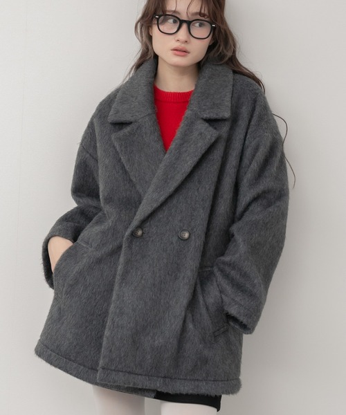 セール】【新色追加】ミドル丈シャギーダブルテーラードジャケット
